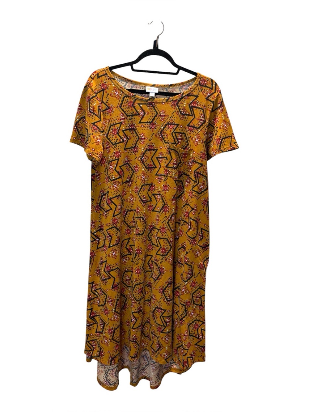 LuLaRoe Mustard Yellow Geometric Print Short-Sleeve Swing Dress